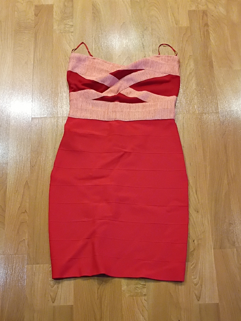 Guess Red & Blush Crisscross Bust Bodycon Mini Dress